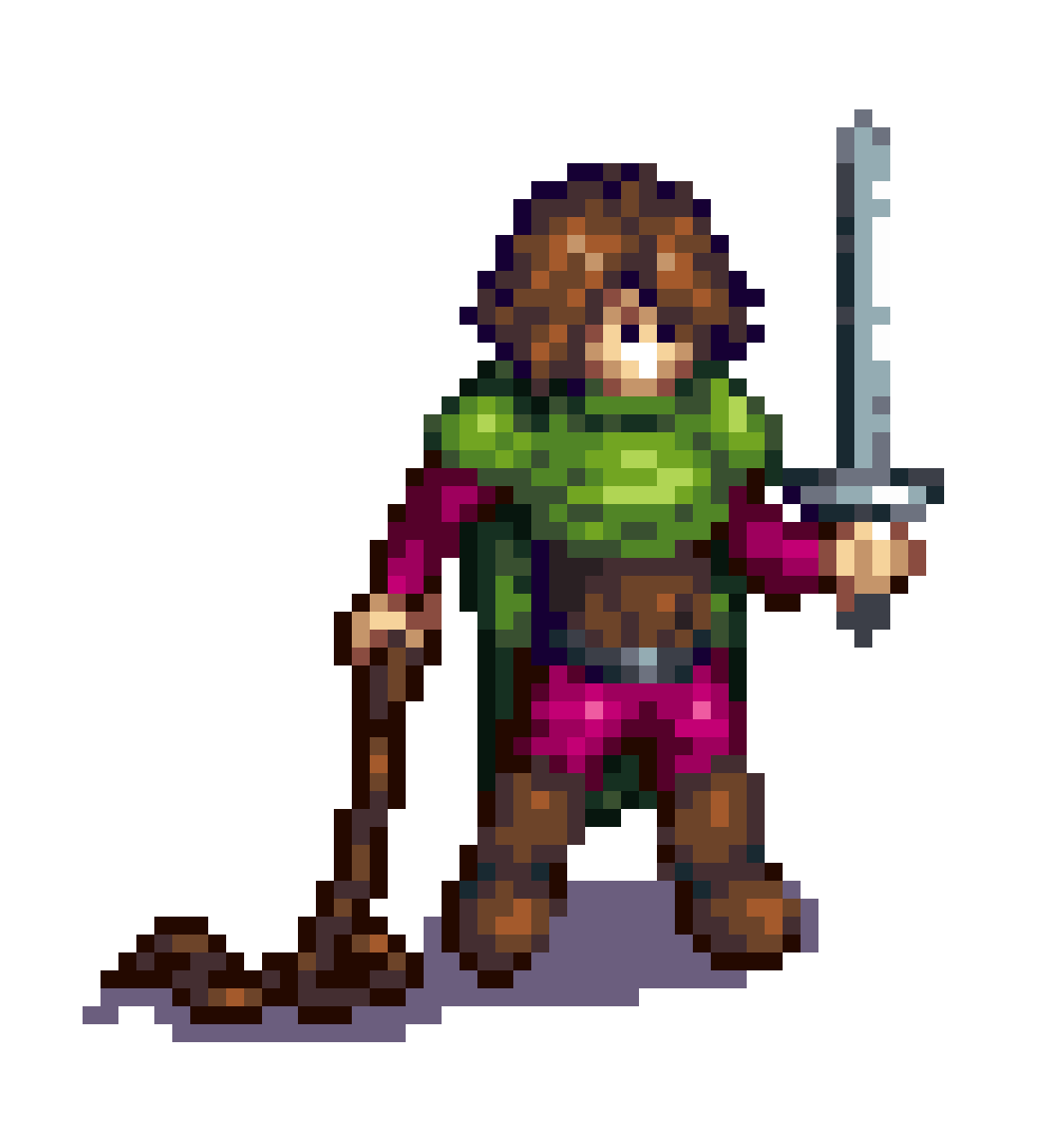 A shabby haired warrior who weilds a silver sword and a whip.